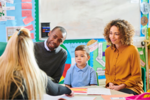 Parents meeting with teacher