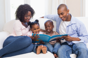 Parents and children reading together